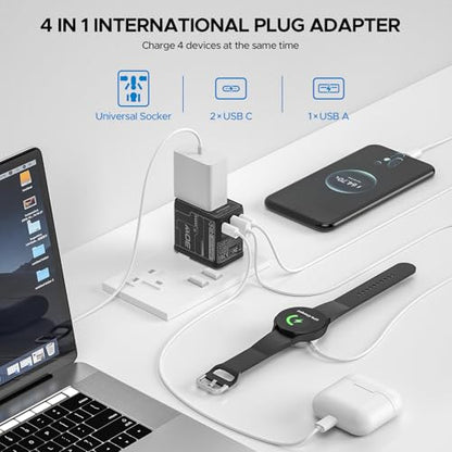 Universal Travel Adapter 30W GaN, All-in-One International Power Adapter