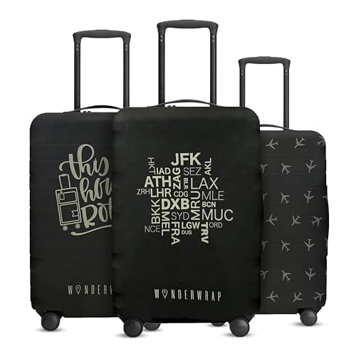 Reversible Travel Luggage Covers - 3 in 1 Design Carry on Cover - color: Black City Codes, size: Medium (58-63 x 38-42 x 23-27cm)