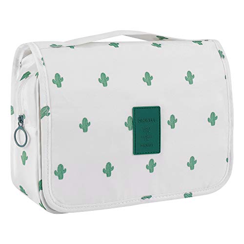 Trawila Travel Hanging Toiletry Bag Cosmetic Bag Makeup Organizers for Men & Women with Sturdy Hook (White Cactus) - color: White Cactus