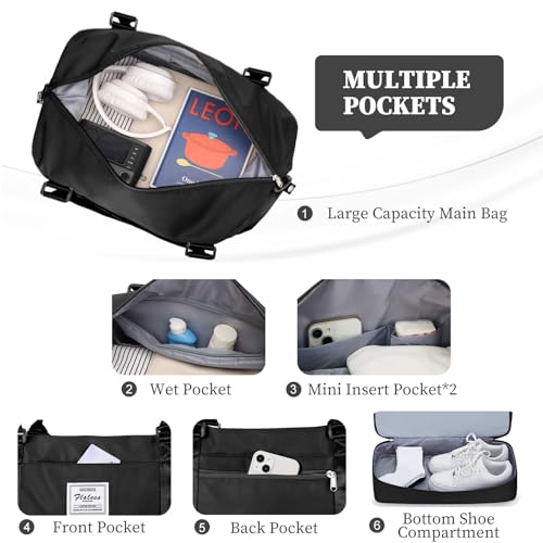 Weekender Bags for Women,Personal Item Travel Bag with Shoes Compartment - color: B-Blackn-3PCS-4051, size: Large