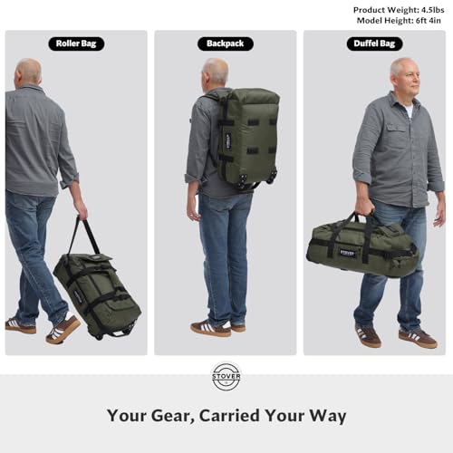 STOVER 45/100L Carry-On U-Zip Rolling Duffel Bag with Wheels, Medium Durable Travel Duffle w/Toiletry Bag, Heavy-Duty, Packable w/Shoulder Straps- Use as Luggage or Backpack, Men/Women (Green) - color: U-Zip Green
