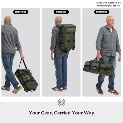 STOVER 45/100L Carry-On U-Zip Rolling Duffel Bag with Wheels, Medium Durable Travel Duffle w/Toiletry Bag, Heavy-Duty, Packable w/Shoulder Straps- Use as Luggage or Backpack, Men/Women (Green) - color: U-Zip Green