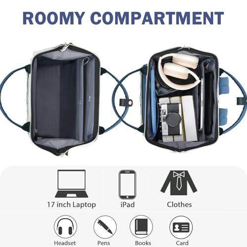 EMPSIGN 17 Inch Laptop Backpack for Women, Beige-Haze Blue - color: Beige/Haze Blue