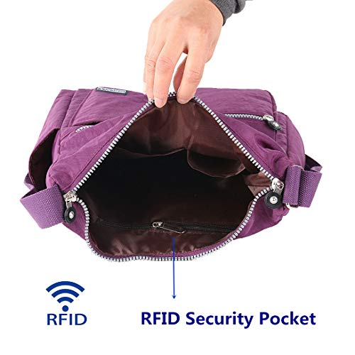 MHCNLL Women's Nylon Crossbody Purse, Anti-Theft RFID Lightweight - color: Purple