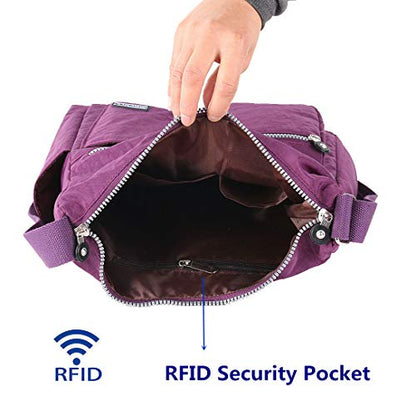 MHCNLL Women's Nylon Crossbody Purse, Anti-Theft RFID Lightweight - color: Purple
