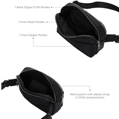 Jessie & James Crossbody Nylon Concealed Carry Waist Pack with Adjustable Buckle Strap Fashion Multi Pocket Belt Bag| Black - color: Black