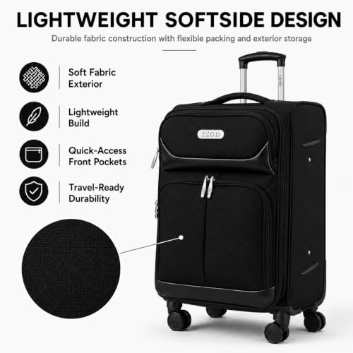 IZOD Ocean 3 Piece Softside Luggage Set with Spinner Wheels - color: Black