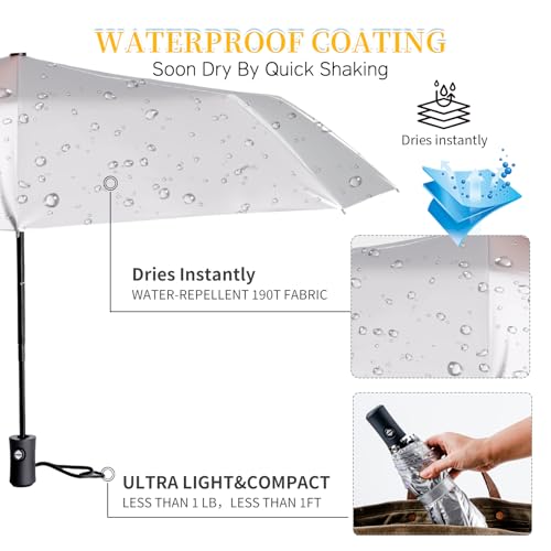 UPF 50+ UV Umbrellas for Sun Protection 41 Inch,Large Automatic Umbrellas for Rain Windproof, Compact Folding UV Blocking for Beach, Golf, Hiking & Daily Use - color: Silver/Purple