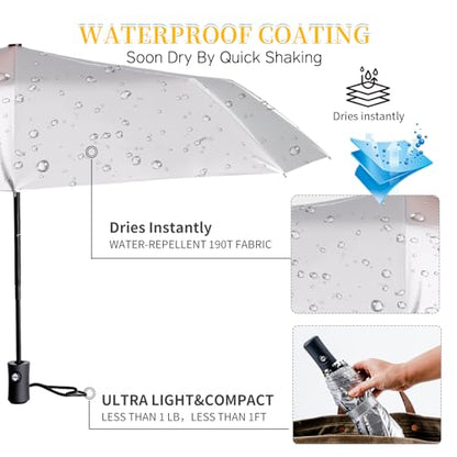 UPF 50+ UV Umbrellas for Sun Protection 41 Inch,Large Automatic Umbrellas for Rain Windproof, Compact Folding UV Blocking for Beach, Golf, Hiking & Daily Use - color: Silver/Purple