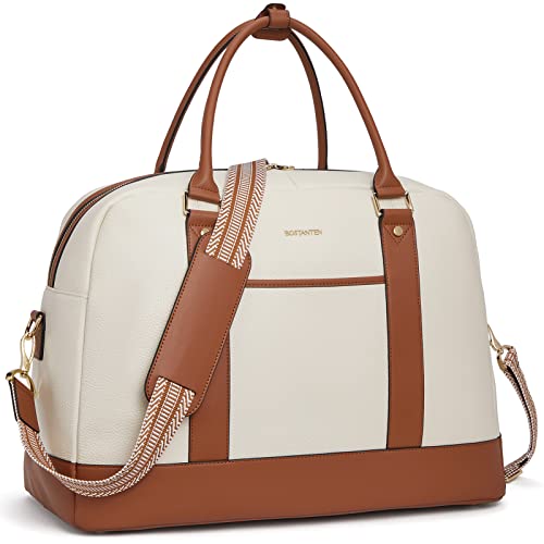 BOSTANTEN Weekender Bags for Women Travel Genuine Leather Overnight Bags - color: A-Beige&Brown