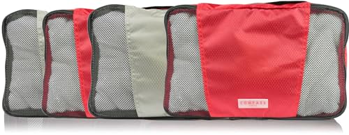 Medium Packing Cubes for Travel - 4 Piece Luggage Organizer Cubes for Carry On Luggage Backpack and Carry On Suitcase with Unique Number and Color Coded System - Dual Zippers, Top Handle, Red and Grey