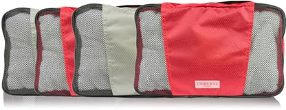 Medium Packing Cubes for Travel - 4 Piece Luggage Organizer Cubes for Carry On Luggage Backpack and Carry On Suitcase with Unique Number and Color Coded System - Dual Zippers, Top Handle, Red and Grey