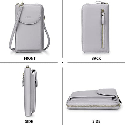 S-ZONE Small Crossbody Bags for Women Phone Purse RFID Blocking Wallet - color: Light Gray