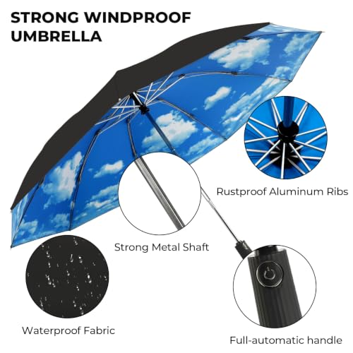 ZDSSM Inverted Umbrella for Rain, Compact Windproof Auto Open Close - color: High Clouds