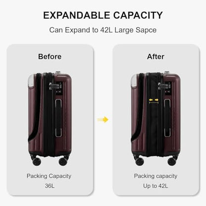 LEVEL8 Grace Carry On Luggage Airline Approved, 20 Inch Expandable Hardside Carry On Suitcase With Wheels, Abs+Pc Small Luggage with Tsa Lock, Red, 20-Inch - color: Red, size: 20 Inch - Expandable + 4PC