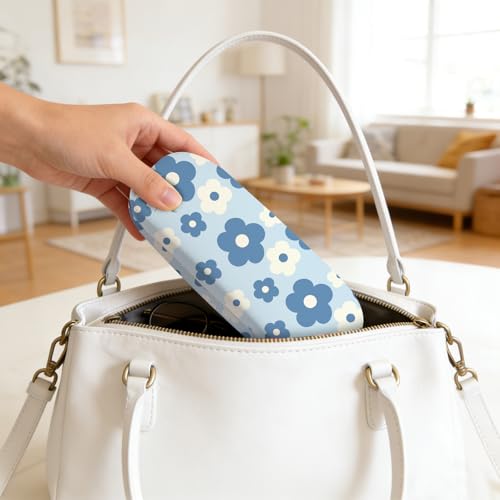 Glasses Case Hard Shell,Portable Protective Eyeglasses Case, Eyeglass Holder Box with Cleaning Cloth, for men women - color: Blue Flower 3