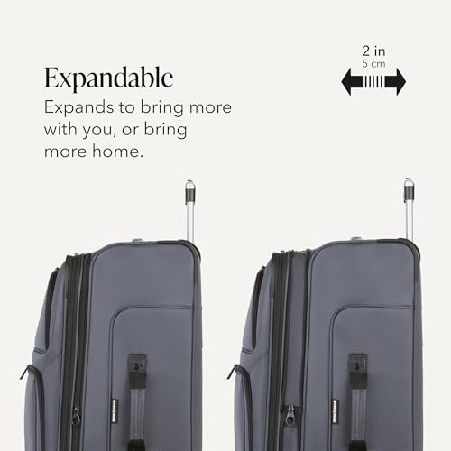 SwissGear Sion Softside Expandable Spinner Luggage Durable Lightweight Travel Suitcase, Dark Grey, Checked-Large - color: Dark Grey, size: Checked-Large