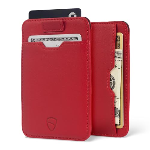 Vaultskin CHELSEA Slim Minimalist Front Pocket Leather Wallet with RFID Blocking for Men with Gift Box (Carmine Red) - color: Carmine Red