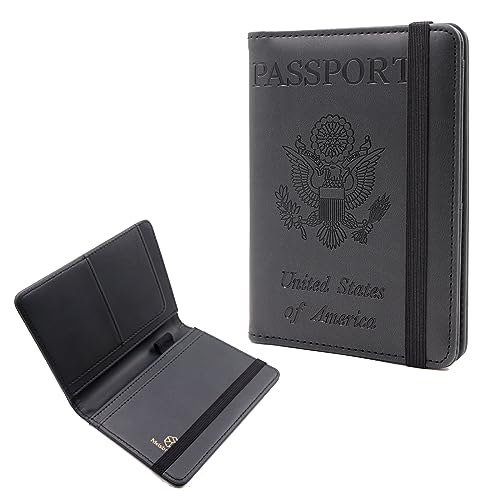 Melsbrinna Premium Leather Passport Holder Covers Case, Waterproof Rfid Blocking Travel Wallet Passport Holder with Pen Holder, Cute Passport Book for Women/Men - color: ELA-BLACK