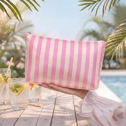 Large PVC Waterproof Striped Makeup Bag(13Pink Beige) - color: 13Beige Pink