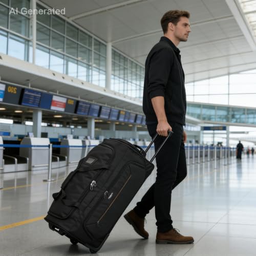 Large Rolling Duffle Bag with Wheels and Handle 85L 29 inch Travel Duffel Bag for Men Women with Shoe Compartment & Wet Pocket, 2 Wheeled Checked Luggage for Business Travel Long Trips, Black - color: Black