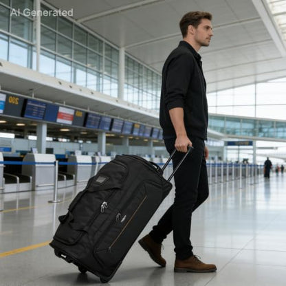 Large Rolling Duffle Bag with Wheels and Handle 85L 29 inch Travel Duffel Bag for Men Women with Shoe Compartment & Wet Pocket, 2 Wheeled Checked Luggage for Business Travel Long Trips, Black - color: Black