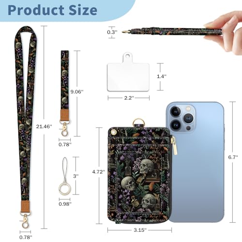 Lanyard Wallet with Id Badge Holder Goth Keychain for Card Women - color: Goth Skull