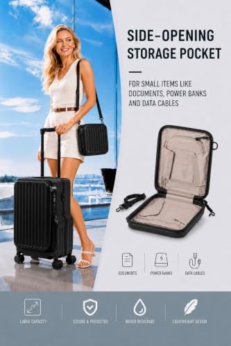 20-Inch Front Opening Carry On Luggage with Detachable Bag, Black - color: Black