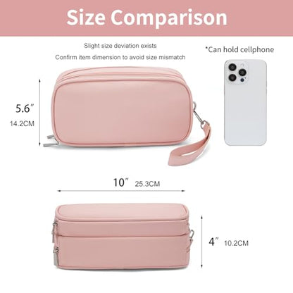 Large Makeup Bag for Women, PU Toiletry Bag with Compartment (Pink) - color: Pink