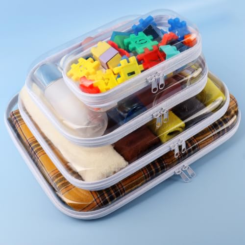 Hard Shell Zipper Case, 3Pcs Clear Zipper Pouches for Storage, 1L+1M+1S | High Visibility, Multi-Purpose Storage, Splash-Proof & Light Bump-Resistant, Dual-Zipper Full Open, Stackable & Lightweight - size: 1L+1M+1S