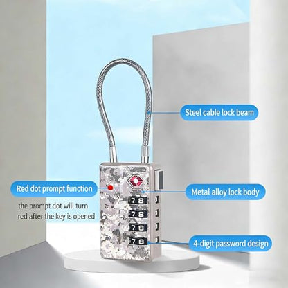 TSA Approved Cable Luggage Locks, Re-settable Combination with Alloy Body, Resettable 4-Digit Combination Padlock,Gym Locks,Toolbox Lock (1, Camouflage) (1, Camouflage)