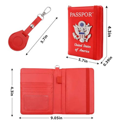 Passport Holder for Travel,Passport Cover Case with RFID (red) - color: red