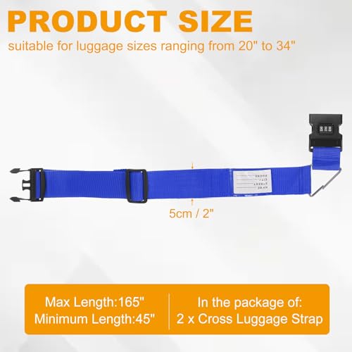 MECCANIXITY Cross Luggage Straps with Combination Lock Name ID Card Adjustable Suitcase Belt Strap for Suitcase Briefcase Backpack Travel, Sapphire Blue, Pack of 2 - color: Blue