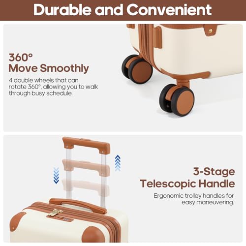 Expandable Carry On Luggage Set, 20In PC Hardside Suitcase with Backpack | Suitcase Set 3 Piece with Spinner Wheels /TSA Lock/For Women,Travel Airline Approved - color: Beige