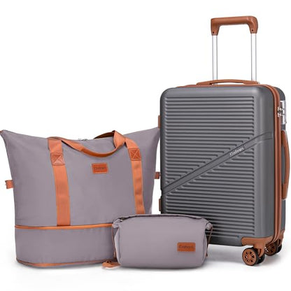 Cosbarn Carry On Luggage,3 Piece Carry On Suitcase,22x14x9 Airline Approved - color: Grey, style: Carry on Luggage With Duffel Bag