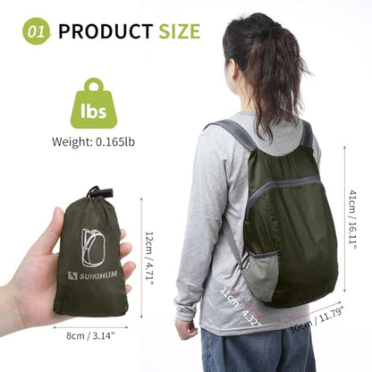Ultra Lightweight Hiking-Daypack,Foldable Travel Packable Backpack - color: Dark Green