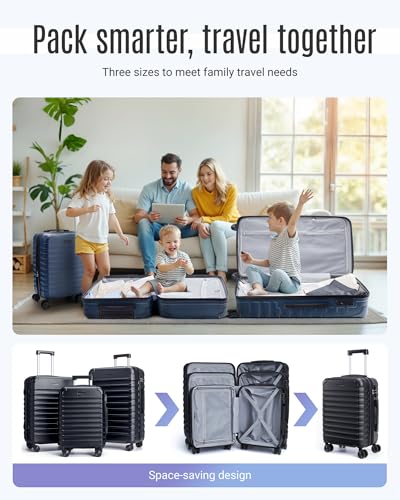 LIGHT FLIGHT Luggage Sets 3 Pcs Suitcase with Wheels,20"/24"/28",Black - color: Black