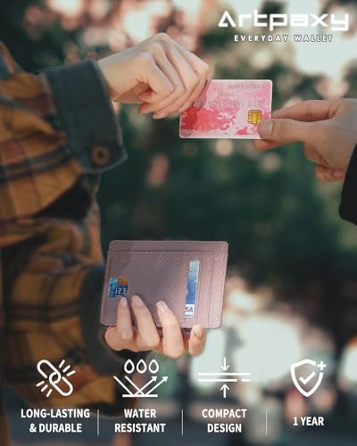 남성 및 여성용 미니멀리스트 지갑, 여행용 슬림 전면 포켓 카드 홀더, RFID 차단, 신분증 및 현금용 방수 나일론 지갑, 라일락 핑크., 미니멀리스트 - color: 라일락 핑크.