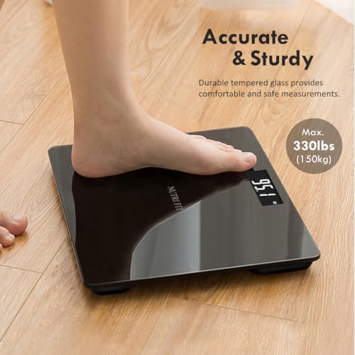 NUTRI FIT Digital Bathroom Scale for Body Weight 0.1lb with 2 AAA Batteries | 0.1lb Precision, 330lb Capacity, Backlit LCD Screen, Bath Scale for Accurate Weight Watching, Elderly Safe Home Use, Black - color: Cool Black