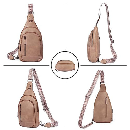 CLUCI Crossbody Bags for Women - Sling Backpack Travel Bag in Leather - color: 1 Light Brown