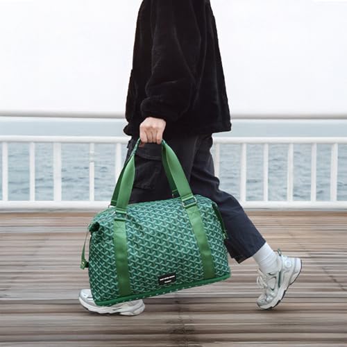 TINYAT Foldable Travel Duffle Bag - Expandable Personal Item Travel Bag,32L - color: Olive green