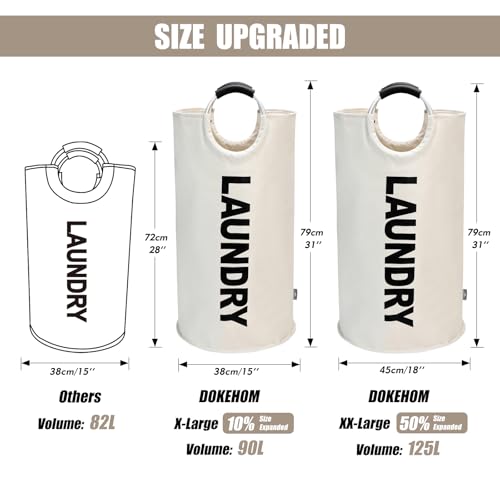 DOKEHOM 125L X-Large Laundry Basket Bag, Collapsible Tall Hamper, Beige - color: Beige, size: 125L