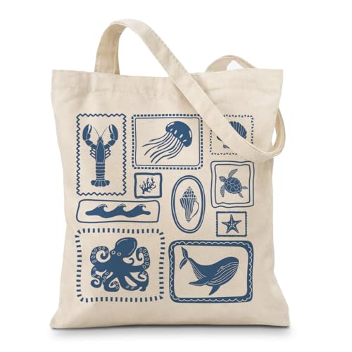 Summer Canvas Tote Bag, Botanical Wildlife Reusable Shoulder Bag, Carryall for Beach Shopping Travel Commute - color: Travel 02