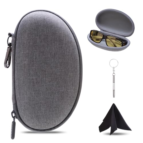 LTGEM Glasses Case Hard Shell, Hard Sunglasses Travel Case for Women Men, Large Eyeglass Cases with Clip and Cleaning Cloth - color: Gray