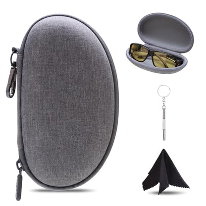 LTGEM Glasses Case Hard Shell, Hard Sunglasses Travel Case for Women Men, Large Eyeglass Cases with Clip and Cleaning Cloth - color: Gray