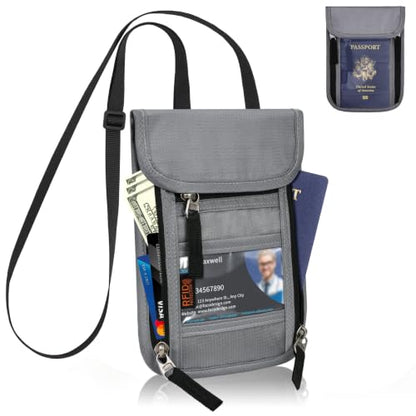 Travel Neck Wallet, RFID Blocking Concealed Passport Holder, Gray - color: N-Gray