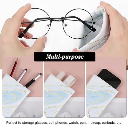 MoKo Squeeze Top Glasses Pouch, Portable Leather Soft Sunglasses Case Anti-Scratch Eyeglasses Bag Goggles Sleeve - color: Ac-marble & Blue Flowers, style: 2 Pack