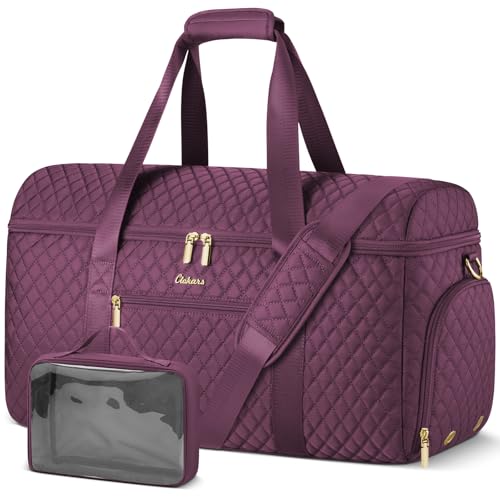 Weekender Bags for Women, Wide Open Large Travel Duffle Bag with Shoe Compartment, Overnight Carry on Bag Personal Item Travel Bag with Wet Pocket (Dark Purple) - color: 3-Dark Purple, size: Large