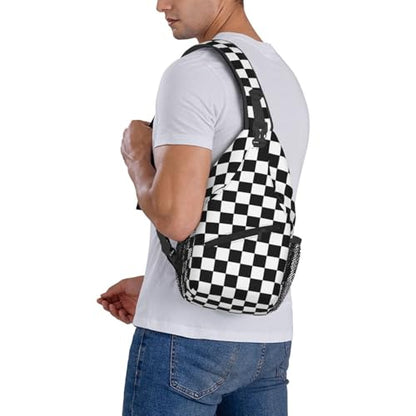 Sling Bag Black White Race Checkered Flag Sling Backpack Hiking Daypack Crossbody Shoulder Backpack Travel Chest Pack For Men Women - color: Black White Race Checkered Flag