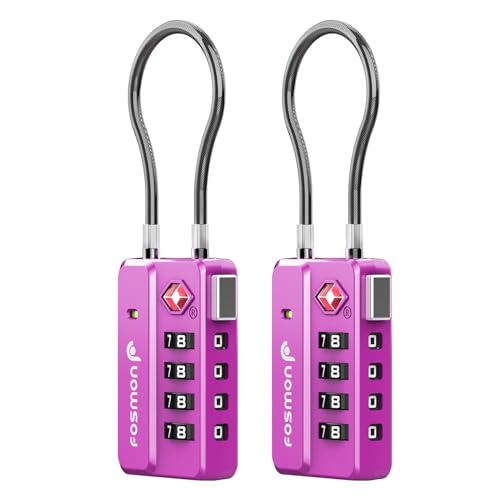 Fosmon TSA Approved Luggage Locks, 4 Digit Combination Cable Travel Lock for Suitcase & Backpack, Heavy Duty Metal Body Padlock with Open Alert Indicator (Purple, 2 Pack) - color: Purple 2 pack